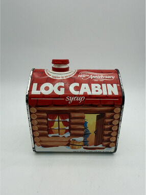 Log Cabin Syrup 100th Anniversary Tin Canister 24 FL OZ Vintage 1987